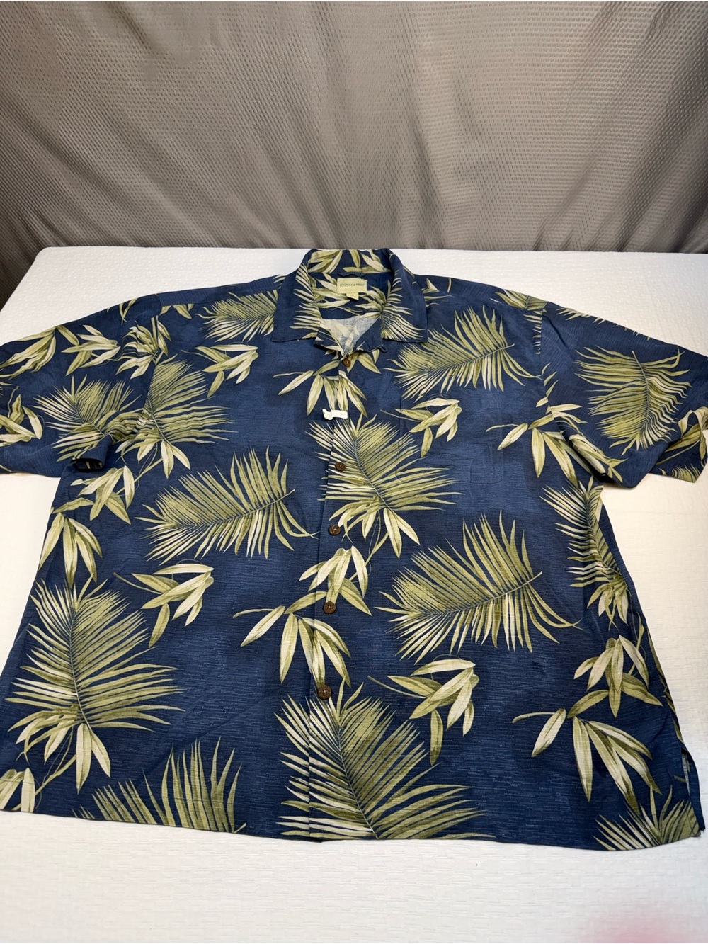 Joseph & Feiss Navy Short-Sleeve Palm Print Button-Down Shirt 100% Silk